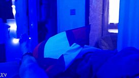 black feet toes deliver intense footjob under blacklight