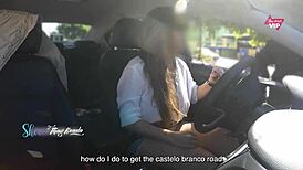 hot wife showing off in the car for a stranger and letting him touch her