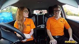 fake driving school - british ginger babe ella hughes gets her perfect pussy fucked during driving lesson