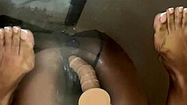 this ebony girl takes dildo deep in pussy, wow