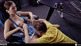 gamer girl gets banged after time freeze - lol match turns into pussy creampie and cum in mouth lobby