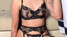 babe gives intense vertical lingerie blowjob with deepthroat and spanking