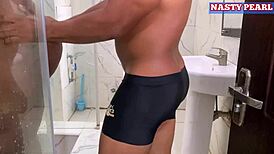 Ebony Housewife Fucked By Husband's Friend In Shower