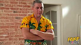 He sends his thick juicy milf wife to fuck a student in fake hostel