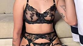 babe gives intense vertical lingerie blowjob with deepthroat and spanking