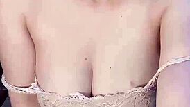 Glassed vietnamese girl masturbates