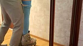 Brunette Couple Fucks on Roller Skates