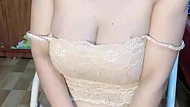 Glassed vietnamese girl masturbates