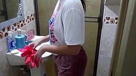 Young immigrant maid sucks huge cock for money, her tight pussy riding passionately.