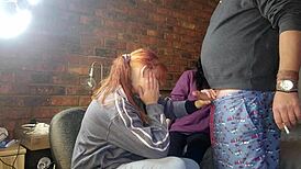 Two Shy Girls Teasing Massive Cock in Group Play