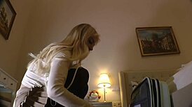 hot tight shaved pussy big tits girl comes for casting turns into a porn shooting for pantyhose academy