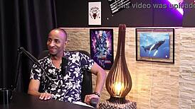 Slutty black babe sucks black guy's cock and measures it after his denial