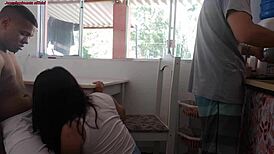 Morning coffee at cuckold's house: while he washes dishes, friend bangs wife hard 😈