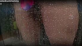 Spied on my chubby roommate using new dildo in shower. Almost dropped phone avoiding detection.