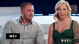 Blonde hotwife Candice grips husband's hand during monster BBC.