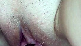 My tight pussy receives warm cumshot in close up