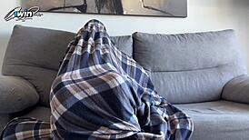 Stepsister catches stepbrother jerking off and gives handjob