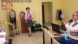 yoga session in the office with regina noir