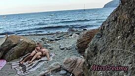 Flashing pussy in public beach guy helps me squirt risky misscreamy