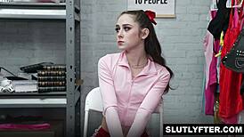 Officer Nicky Rebel notices shoplifter Daisy Fox's dumb plan and brings her to his office