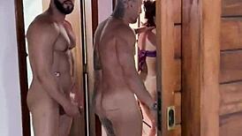 Two guys dominate naughty aunt in intense group session