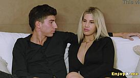 miss naughty exposes her abilities while the kinky housewife satisfies her visitor in the kitchen performing a mind-blowing blowage