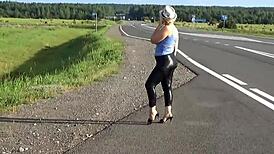 Big ass in leather leggings teases with homemade solo moves