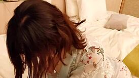 beautiful japanese brunette in kimono costume