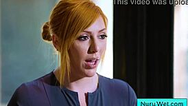 Sexy big tit blonde masseuse explains nuru massage to client