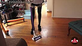 french maid vacuums with a tease