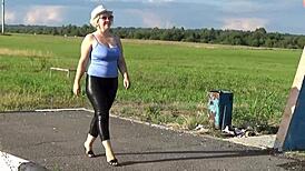 Big ass in leather leggings teases with homemade solo moves