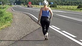 Big ass in leather leggings teases with homemade solo moves