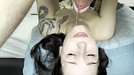 She eagerly deepthroats my cock balls deep in her mouth