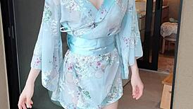 beautiful japanese brunette in kimono costume