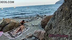 Flashing pussy in public beach guy helps me squirt risky misscreamy