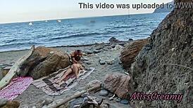 Flashing pussy in public beach guy helps me squirt risky misscreamy