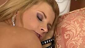 Two cute girls explore pussy licking on the sofa