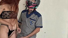 i send my wife to recieve the deliveryman in just panties, so skinny and old