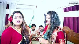 Indian jamindar brothers share their four wives in a real gangbang with hindi audio