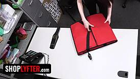 Pretty young pizza delivery girl gets her tiny 18+ cavity thoroughly searched for stolen merchandise in the office