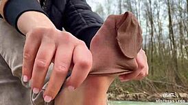 Beautiful nylon feet in jeans outdoor compilation