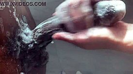 I, a horny college white coed, worship huge big black cock in shower masturbation