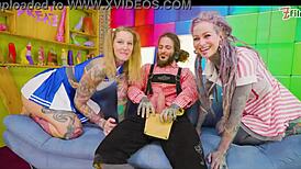 alternative costume anal 4-some with 2 on 2 double penetration, facefucking, and facial cumshot