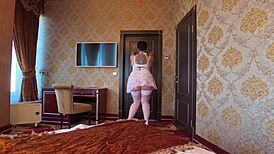 The MILF is trying on her new outfit given by her young lover, deciding to thank him with a hot blowjob and hard fucking in all her holes!