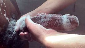 I, a horny college white coed, worship huge big black cock in shower masturbation