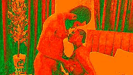 Intense fucking in cozy room with red lights