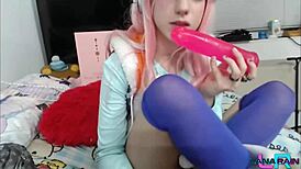 super sonico fucks herself wildly with a dildo on webcam