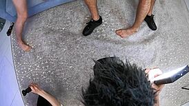 Behind the scenes, Lika Clarke in 3-on-1 double penetration anal foursome with hardcore action