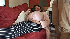 Pregnant Stepmother Urges Stepson to Fill Her Hairy Pussy with Cum