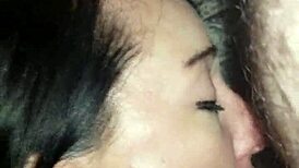 whore wife takes huge dick while gagging on cock with choking